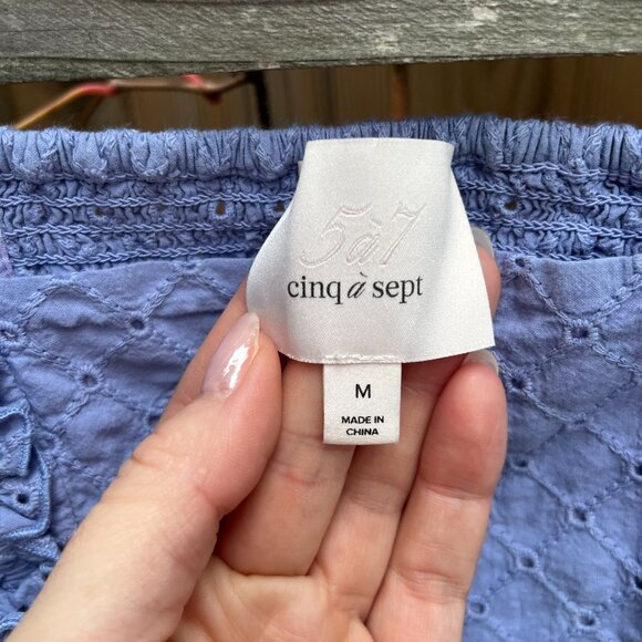 Cinq à Sept Mel Eyelet Ruffle Peplum Top – Periwinkle, Size Medium - Picture 3 of 4